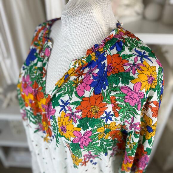 Talbots Plus sz. 3X white and floral blouse, sunny, summer, work, career #3753 - Picture 3 of 8
